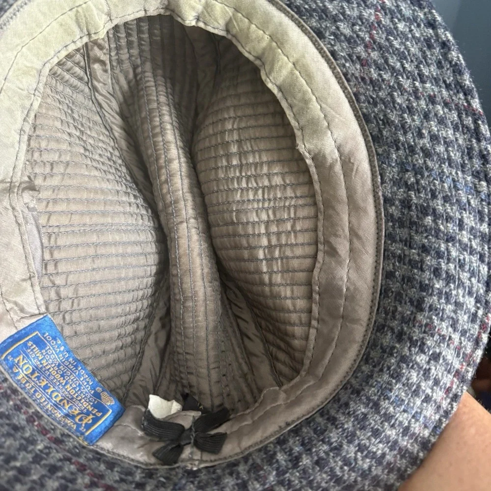Vintage Pendleton 100% Virgin Wool Fedora Hat XL Gray Houndstooth Made USA F/W